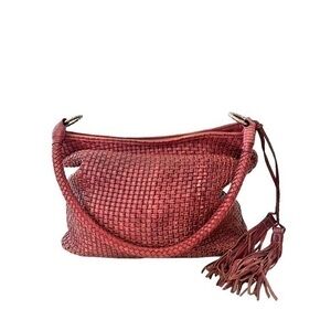 Patricia Nash Marcelli Slouchy Red Woven‎ Leather Hobo Tote Bag